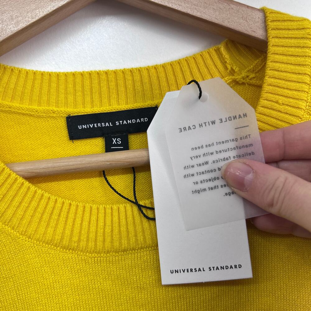 NEW Universal Standard Yellow Cotton Crew Neck Sweater XS / 10-12 Knit Preppy - Picture 3 of 4